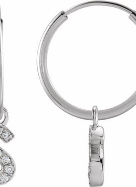 14K Yellow Gold .05 CTW Natural Diamond Single Initial D Hoop Earring