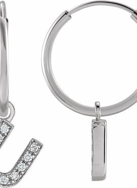 14K Yellow Gold .05 CTW Natural Diamond Single Initial D Hoop Earring