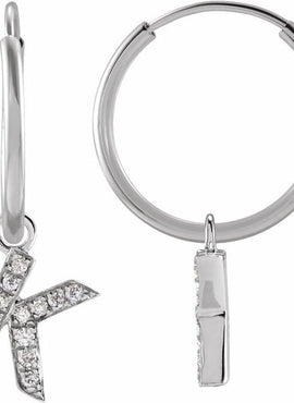 14K Yellow Gold .05 CTW Natural Diamond Single Initial D Hoop Earring