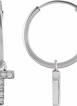 14K Yellow Gold .05 CTW Natural Diamond Single Initial D Hoop Earring