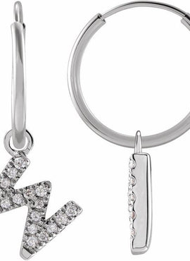 14K Yellow Gold .05 CTW Natural Diamond Single Initial D Hoop Earring