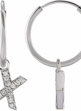 14K Yellow Gold .05 CTW Natural Diamond Single Initial D Hoop Earring