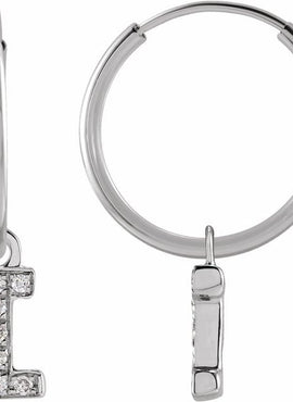 14K Yellow Gold .05 CTW Natural Diamond Single Initial D Hoop Earring