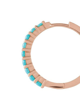 14K White Gold Natural Turquoise Cabochon Hinged 12.2 mm Hoop Earrings