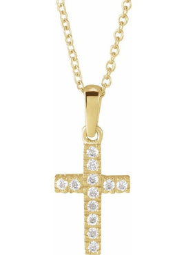 14K Yellow Gold Imitation White Cubic Zirconia Cross 15
