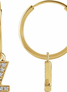 14K Yellow Gold .05 CTW Natural Diamond Single Initial D Hoop Earring