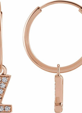 14K Yellow Gold .05 CTW Natural Diamond Single Initial D Hoop Earring