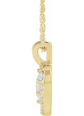 Sterling Silver Natural White Opal & 1/8 CTW Natural Diamond Pendant