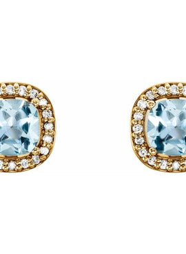 14K Yellow Gold Natural Sky Blue Topaz & 1/10 CTW Natural Diamond Earrings