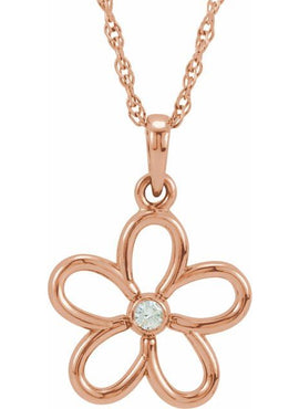 14K Rose Gold .03 CT Natural Diamond Flower 18
