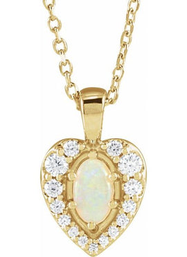 Sterling Silver Natural White Opal & 1/8 CTW Natural Diamond Pendant