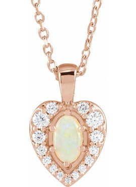 Sterling Silver Natural White Opal & 1/8 CTW Natural Diamond Pendant
