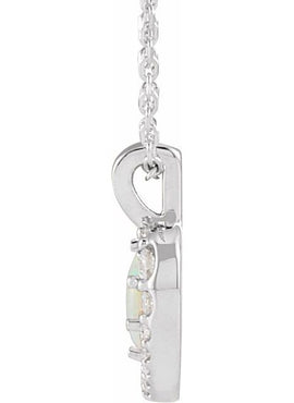 Sterling Silver Natural White Opal & 1/8 CTW Natural Diamond Pendant