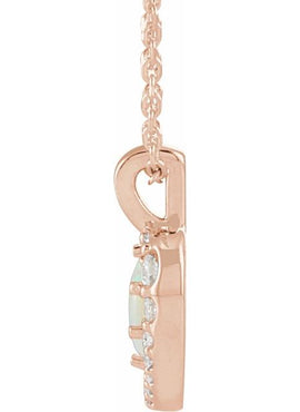 Sterling Silver Natural White Opal & 1/8 CTW Natural Diamond Pendant