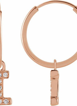 14K Yellow Gold .05 CTW Natural Diamond Single Initial D Hoop Earring