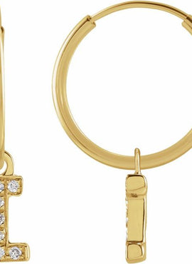 14K Yellow Gold .05 CTW Natural Diamond Single Initial D Hoop Earring
