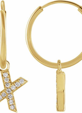 14K Yellow Gold .05 CTW Natural Diamond Single Initial D Hoop Earring
