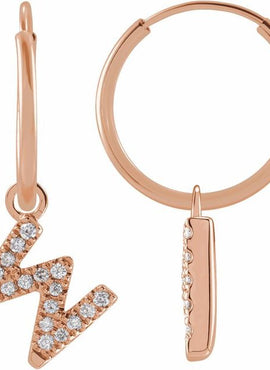 14K Yellow Gold .05 CTW Natural Diamond Single Initial D Hoop Earring