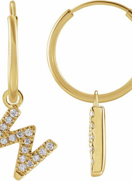 14K Yellow Gold .05 CTW Natural Diamond Single Initial D Hoop Earring