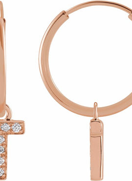 14K Yellow Gold .05 CTW Natural Diamond Single Initial D Hoop Earring