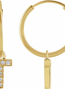 14K Yellow Gold .05 CTW Natural Diamond Single Initial D Hoop Earring
