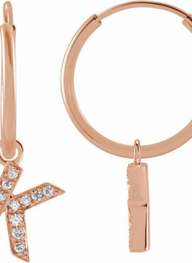 14K Yellow Gold .05 CTW Natural Diamond Single Initial D Hoop Earring