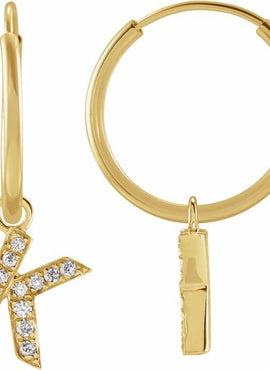 14K Yellow Gold .05 CTW Natural Diamond Single Initial D Hoop Earring