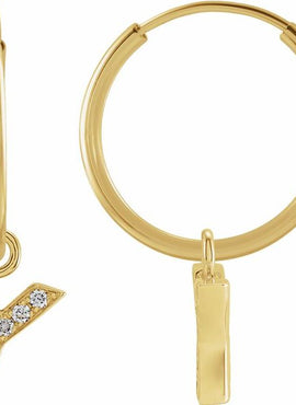 14K Yellow Gold .05 CTW Natural Diamond Single Initial D Hoop Earring
