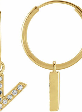 14K Yellow Gold .05 CTW Natural Diamond Single Initial D Hoop Earring