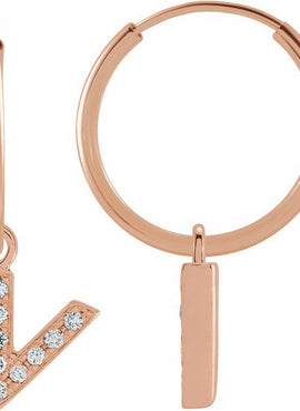 14K Yellow Gold .05 CTW Natural Diamond Single Initial D Hoop Earring