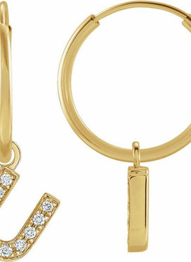 14K Yellow Gold .05 CTW Natural Diamond Single Initial D Hoop Earring