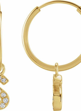 14K Yellow Gold .05 CTW Natural Diamond Single Initial D Hoop Earring