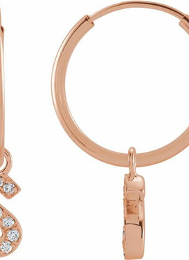 14K Yellow Gold .05 CTW Natural Diamond Single Initial D Hoop Earring