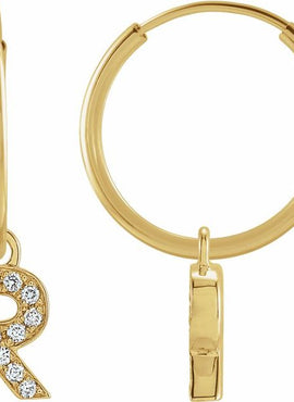 14K Yellow Gold .05 CTW Natural Diamond Single Initial D Hoop Earring
