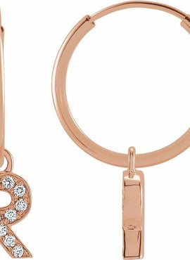 14K Yellow Gold .05 CTW Natural Diamond Single Initial D Hoop Earring