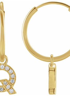 14K Yellow Gold .05 CTW Natural Diamond Single Initial D Hoop Earring
