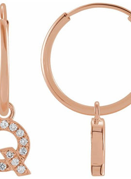 14K Yellow Gold .05 CTW Natural Diamond Single Initial D Hoop Earring