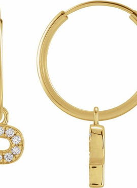 14K Yellow Gold .05 CTW Natural Diamond Single Initial D Hoop Earring