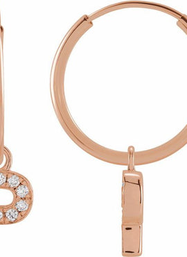 14K Yellow Gold .05 CTW Natural Diamond Single Initial D Hoop Earring