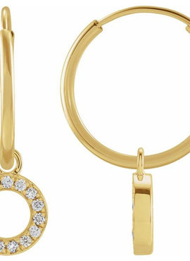 14K Yellow Gold .05 CTW Natural Diamond Single Initial D Hoop Earring