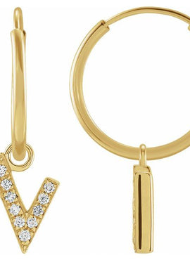 14K Yellow Gold .05 CTW Natural Diamond Single Initial D Hoop Earring