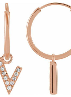 14K Yellow Gold .05 CTW Natural Diamond Single Initial D Hoop Earring