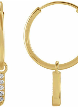 14K Yellow Gold .05 CTW Natural Diamond Single Initial D Hoop Earring