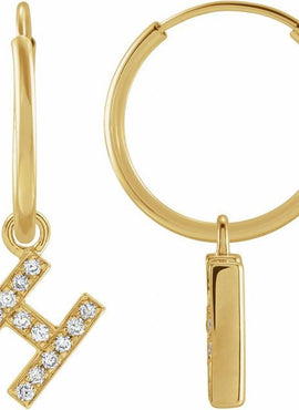 14K Yellow Gold .05 CTW Natural Diamond Single Initial D Hoop Earring