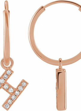 14K Yellow Gold .05 CTW Natural Diamond Single Initial D Hoop Earring
