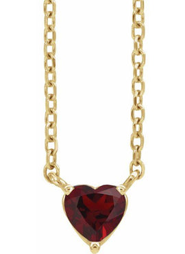 14K Yellow Gold Natural Mozambique Garnet Heart 16-18