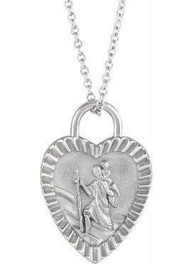 14K Rose Gold St. Christopher Heart Medal Pendant