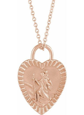 14K Rose Gold St. Christopher Heart Medal Pendant