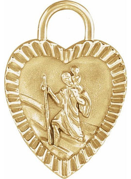 14K Rose Gold St. Christopher Heart Medal Pendant
