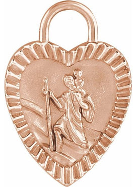 14K Rose Gold St. Christopher Heart Medal Pendant